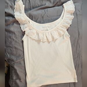 American Eagle‎ Outfitters Cream Eyelet Ruffle Tank Top